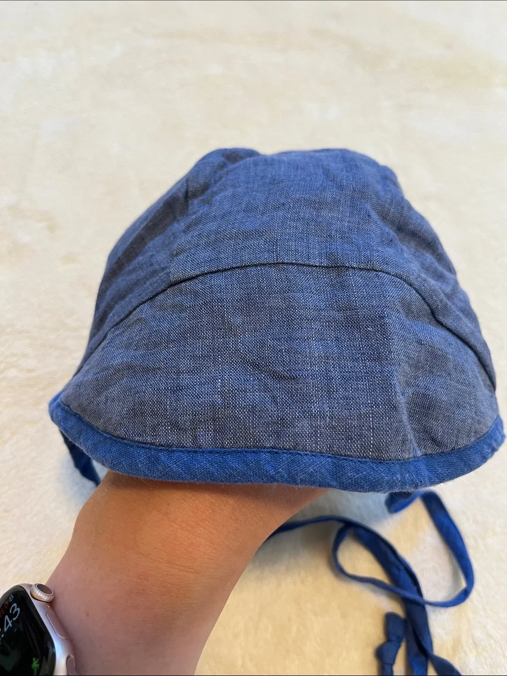 Briar | 6-12 Mo. Baby Blue Cotton Tie Bonnet